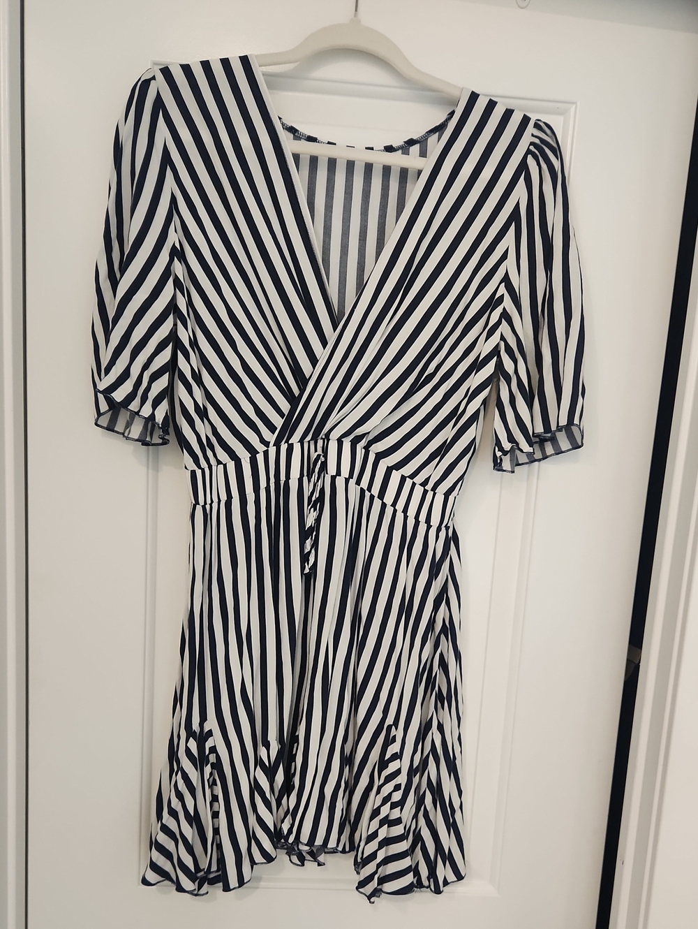 Women’s Black and White Striped Wrap Dress